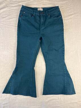 Shyanne Cut Hem High Rise Super Flare Jeans Teal Bell Bottoms 30x21